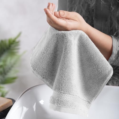 Image of MYTRIDENT Face Towels Set of 6 Cotton | Finesse Collection | 30 cm x 30 cm | Face Towel for Women and Men | 625 GSM, Zero-Twist, Luxuriously Soft, 100% Cotton - Grey