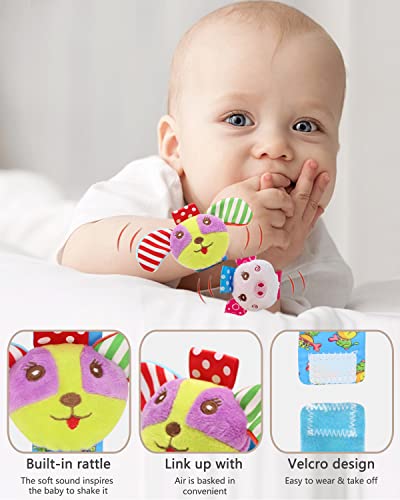 Wrist Rattle Foot Sock Rattles, Hand Arm Leg Ankle Handheld Rattles, Hanging Rattle Clip On Car Seat & Stroller, Sensory Plush Animal Toys For Newborn Baby Girls And Boys (B12) #TOP3