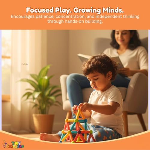 Image of Toy Imagine Magnetic Building Blocks for Kids | Construction STEM Building Toys for Kids 2-5 Years | Safe Magnetic Blocks for Toddlers, Boys & Girls | Educational Blocks & Magnet Toys (36pcs)