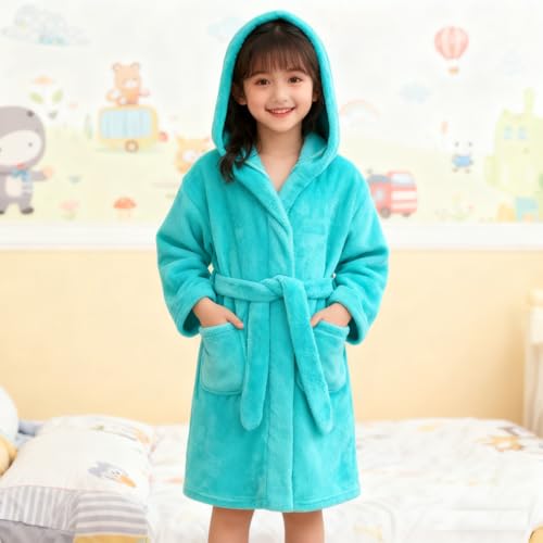 Image of Boys Girls Bathrobes,Toddler Boy Girl Robes,Children's Plush Soft Coral Fleece Hooded Pajamas Sleepwear for Kids