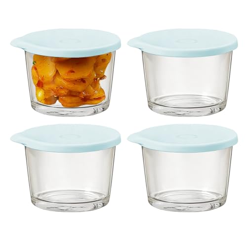 Yulokdwi Tazones De Vidrio | 4 Piezas Tazas Apilables Reutilizables Para Mezclar Alimentos,Boles Grandes para Ensaladas - Para Preparación De Comidas Cocina Congelador Almuerzo Ensalada Sopa Yogur