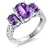 Gem Stone King Amethyst 3-Stone Women's Ring 925 Sterling Silver Oval Checkerboard Purple VS Gemstone Birthstone 2.50 Ctw (Available 5,6,7,8,9)