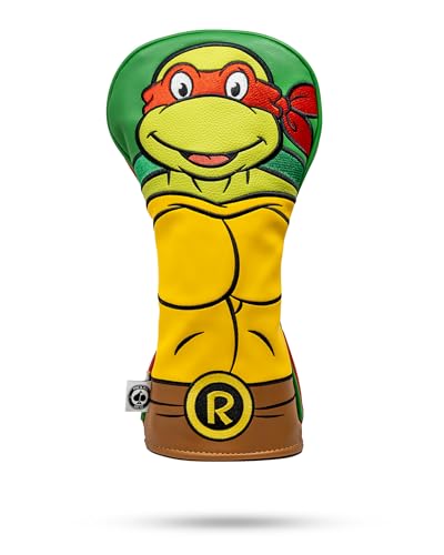Pins & Aces TMNT Driver Head Cover - Premium, Hand-Made Leather Headcover - Teenage Mutant Ninja Turtle Heads, Tour Quality Golf Club Cover - Style and Customize You Golf Bag (Raphael)