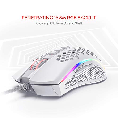 Image of Redragon M808 Storm Lightweight RGB USB Gaming Mouse with 85g Ultralight Honeycomb Shell, 12400 DPI Optical Sensor, 7 Programmable Buttons, Precise Registration, Super-Lite Cable (White)
