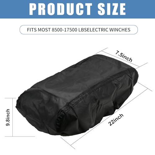 Winch Cover, New Upgrade Heavy Duty 600D Oxford Fabric Winch Covers for 8500-17500 lbs Electric Winch, Waterproof Dustproof Sunproof UV Resistant Tear Resistant Durable, 22″ x 9.8″ x 7.5″