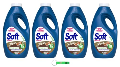Argan Detersivo Lavatrice - Detersivo Lavatrice - Detergente líquido - 50 lavados 2250 ml + llavero Beni Culinari gratuito - 4 unidades