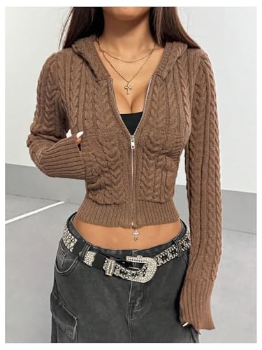 Verdusa Women's Zip Up Knit Crop Cardigan Long Sleeve Hooded Slim Fit Hoodies Outerwear with Pocket4
