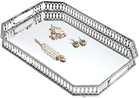 Sumnacon VanityCosmeticMakeupMirrorTrayJewelryTrinketTrayforDresserBathroomBedroomCountertopOrganizer (Silver)
