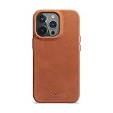 WIIUKA Hülle für iPhone 14 Pro, Leder aus Deutschland, Lederhülle extra Dünn, Premium Handyhülle, Case, Qi, Vintage Cognac Braun