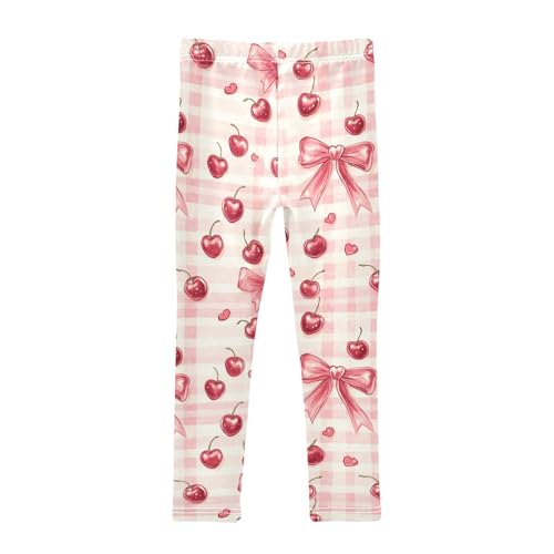 Boccsty Pink Cherries and Bows Checkered Girls Leggings Kids Yoga Pants Dance Active Tights 4T2