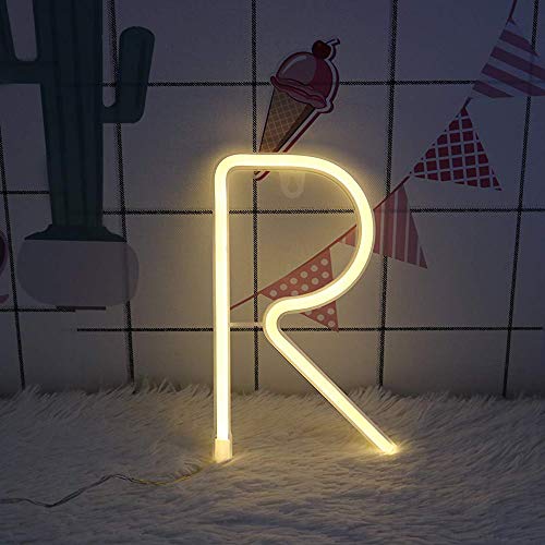 Image of ENUOLI Letter Neon Lights Warm White LED Alphabet Neon Words Signs(R) | Battery /USB Operated Letter Neon Sign Art Lights Words Wall Light up Girls' Room Wedding Birthday Party Christmas Home Decor