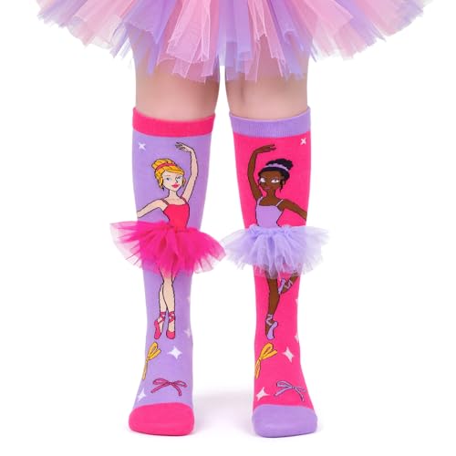 Dalycro Crazy Socks for Kids Funny Silly Knee High Socks with 3D Ballet Skirt Gift for Girls Women Dancing School Wear (US Alpha One Size Regular Regular Pink&Purple)