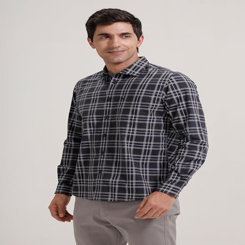 Image of BASICS 100% Cotton Checked Shirt for Men | Slim Fit | Everyday Smart Casual Wear | Full Sleeve