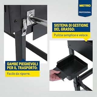 METRO PROFESSIONAL Barbecue a Gas Dayton con 6 Bruciatori, Area Cottura 108x53 cm, Acciaio Nero, con Ruote e Telo di Copertura, 22.2 kW