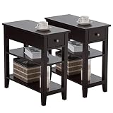KOTEK 3-Tier End Table with Drawer and 2 Open Storage Shelf, Narrow Side Table Slim End Table Nights