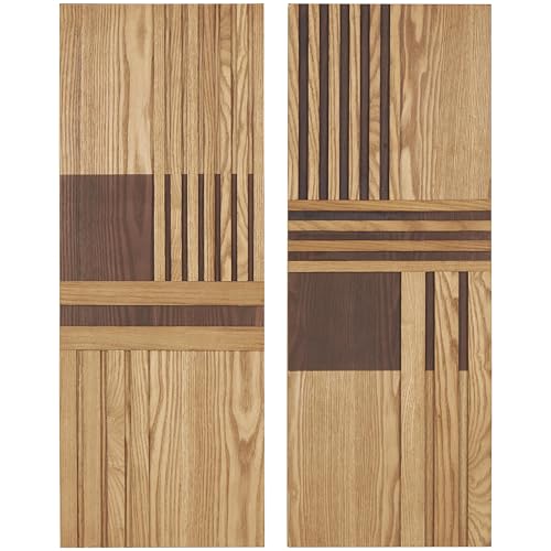 Deco 79 Wooden Geometric Handmade Carved Two-Toned Wall Decor, Set of 2 12" W, 32" H, Brown