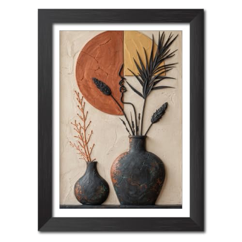 Image of TenorArts Planters Art 3D Clay Textured Digital Art Print Photo Frame, Modern Art Abstract Painting For Bedroom Living Room Home and Cafe Decor | Minimal Drawing Black Framed Posters for Decoration (9x12 inches) [CL-F21]
