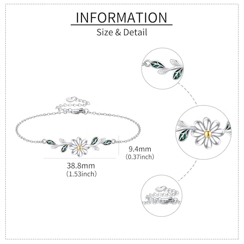 Daisy Bracelet 925 Sterling Silver Leaf Bracelets Flower Jewelry Daisy Bracelets For Women Daisy Lovers Mom Wife4