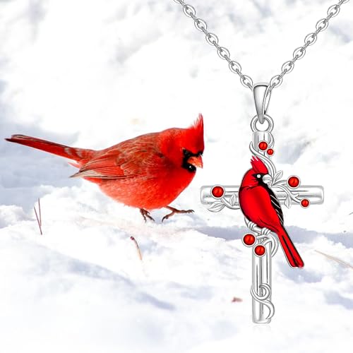 Fenthring Red Cardinal Necklace Sterling Silver Cross Cardinal Necklaces for Women Pendant Memorial Sympathy Bird Charms Mothers Day Christmas Gifts4