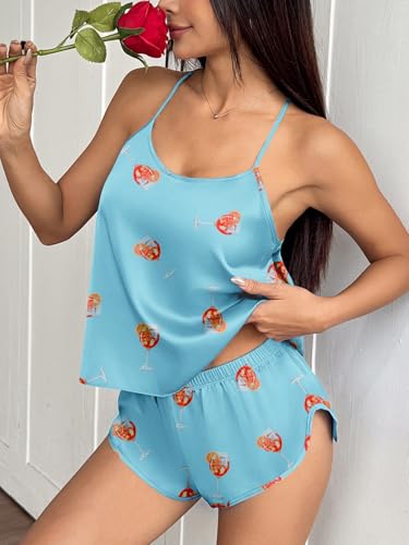 Image of Ekouaer Silk Pajamas Set for Women Satin Backless Lingerie Pjs Cami Top and Shorts Nightwear