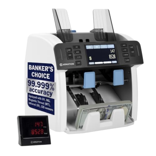 Carnation Money Counter Machine Cash Counting & Mixed Denomination Bill Counter, Portable Currency Detector, Counterfeit Bank Scanner, Dollar Sorter for Commercial, 1100 N/M, UV/MG/MT/IR/2CIS
