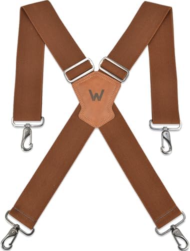 WELKINLAND 2"-Wide Elastic Brown suspenders, Work suspenders for men, 2 Inch Suspenders for men, Mens suspenders for jeans, Brown suspender for mens, Suspender for mens heavy duty, Brown, 55*2*0.1inch