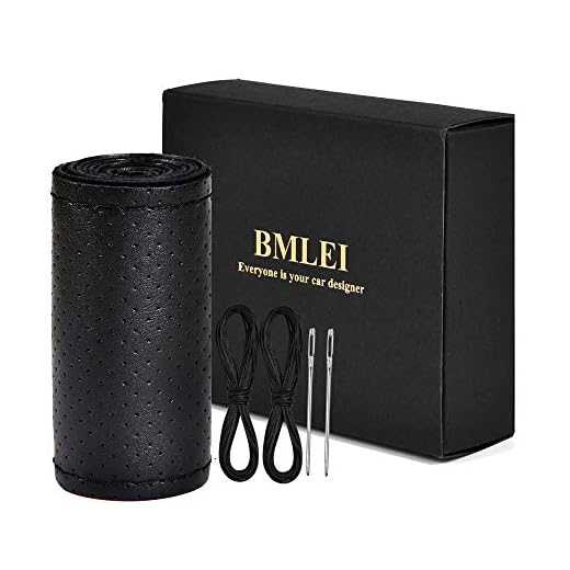 BMLEI Top Genuine Leather Steering Wheel Cover with Anti-Slip Design, Soft Padding, Universal 15 Inch Auto Car Steering Wheel Stitch on Wrap