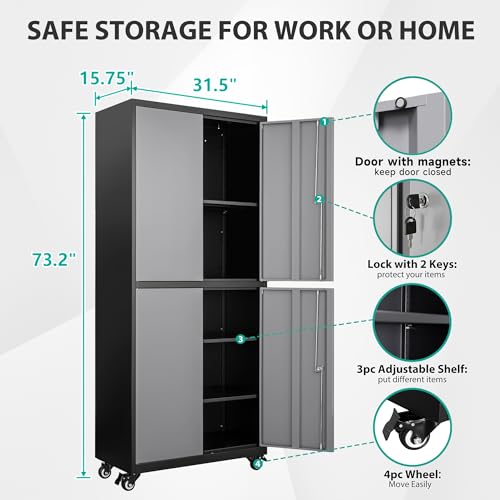 image for SISESOL Metal Storage Cabinet with Wheels,Rolling Garage Storage Cabin