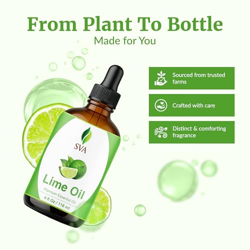 Image of SVA Lime Essential Oil - 4 Fl Oz - for Diffuser, Skin & Hair Care - Ideal for Massage & DIY Blends - with Dropper