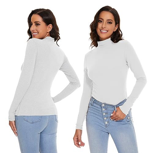 SIMIYA Basic Damen Thermo Rollkragenshirt Rollkragenpullover Slim Fit Thermounterwäsche Oberteil mit Plüschfutter Kuscheliger Langarmshirt Top Mock-Ausschnitt(Weiß,S)