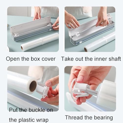 Distributeur de film étirable avec cutter coulissant – Séparateur de film mural réglable avec ventouse puissante, gris et blanc