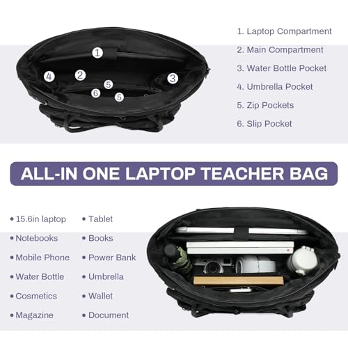 Image of Teacher Tote Bag for Women, Large Teacher Work Bag with Accordion File Organizer Pocket, 15.6 inch Laptop Briefcase