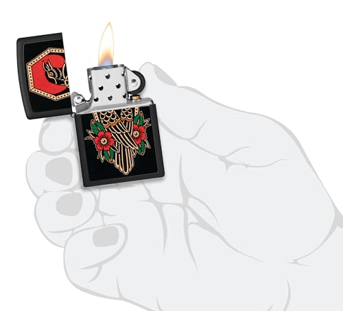 Image of Zippo Crow Tattoo Windproof Lighter - Bold Raven-Inspired Ink Design, Color Image on Matte Finish, Refillable