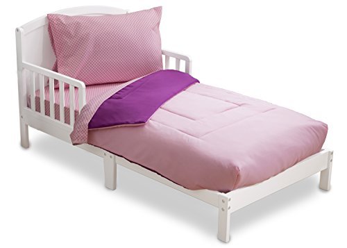 Toddler Bedding Set | Girls 4 Piece Collection | Fitted Sheet, Flat Top