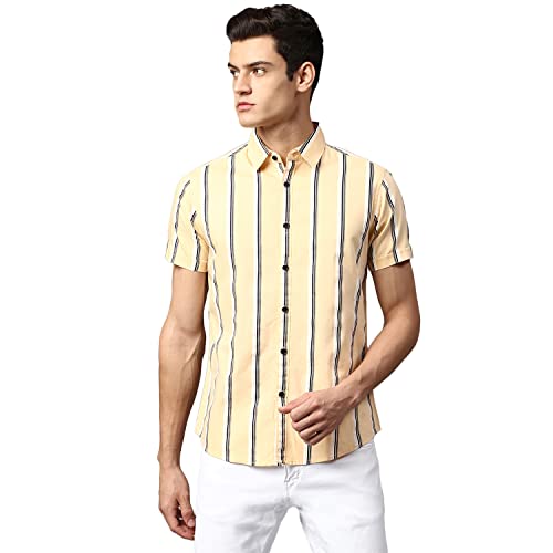 Image of Dennis Lingo Men's Pink Slim Fit Cotton Casual Shirt