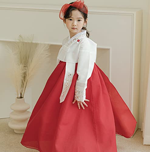 Striped Sleeves Red Jeogori Girl Hanbok for 100~15y/o Korean Dress Baby Kids Hanbok Dol Baekil2