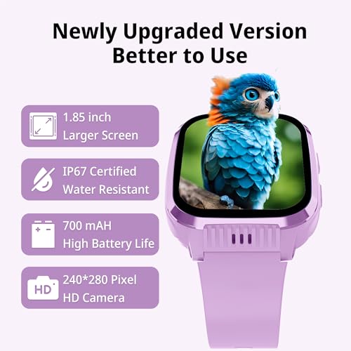 Image of 4G Kids Smart Watches Girls with GPS Tracker & Video Calling Texting Kids Cell Phone Watch Age 5-12, 12 /24 Hr One-Key SOS Call Voice Chat Alarm Clock Camera Pedometer Sport Mode Birthday Gifts(Purple)