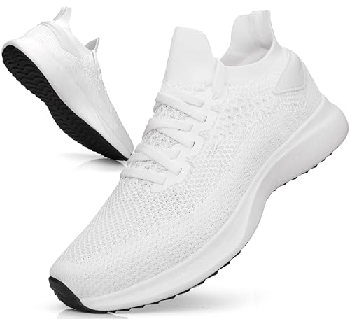 Giniros Scarpe Uomo Sneakers Traspiranti Mesh Ginnastica Corsa Camminata Casual Sportive Palestra Trekking Tennis Trail Basket Comode Outdoor Fitness Jogging Bianco 43EU