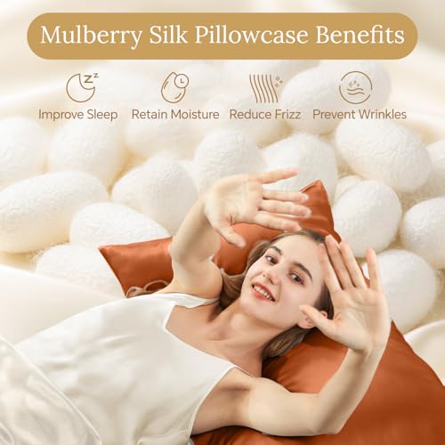 INFIIXSO Mulberry Silk Pillow Cases King Size Set of 2, Silk Pillowcase with Hidden Zipper 20"x36", Extraordinary Smooth and Soft Pillow Case for Hair and Skin(Brunt Orange, 2 Pack) by INFIIXSO - Image 2