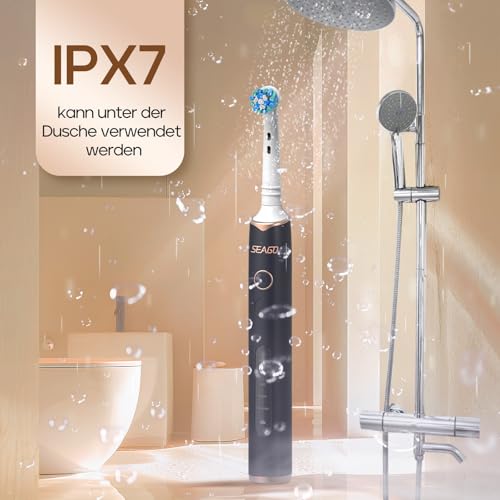 Seago Elektrische Zahnbürste mit 8 Runder Aufsteckbürsten, Rotierende Zahnbürste mit 5 Putzmodi, Elektrische Schallzahnbürste Zahnaufhellung in 14 Tagen, für Erwachsene Kinder(Schwarz) – Bild 7