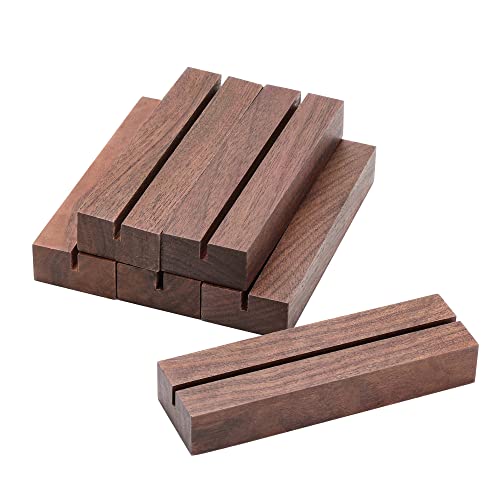 Aboofx Lot de 6 porte-affiches en acrylique rustique, porte-cartes en bois de noyer, porte-numéros de table en bois, porte-photos pour mariage, dîner, fête, décoration d'événements Cover