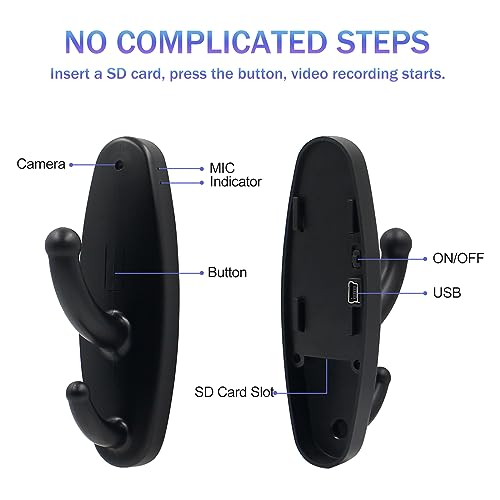 Hidden Camera Clothes Hook, HD 1080P Spy Camera Secret Nanny Cam with Motion Detection Loop Recording Covert Security House Camera for Baby/Pet, No WiFi Function No Audio - Thumbnail 6