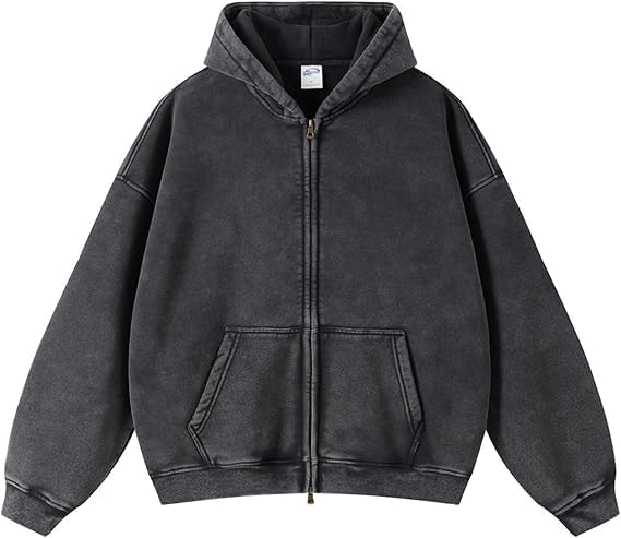 Womens and Mens Zip Up Hoodies Long Sleeve Fall Oversized Sweatshirts Acid Wash Y2K Jacket with Pockets