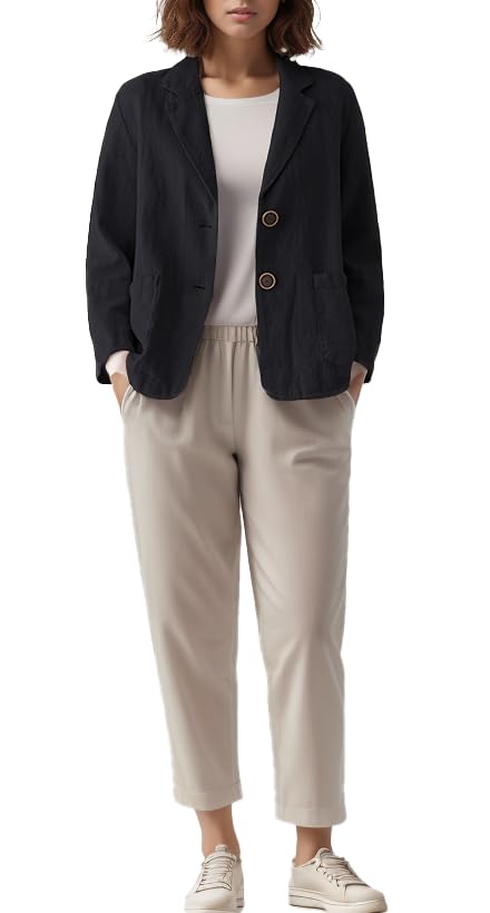 Women's Blazer Jackets Cotton Linen Casual Loose Long Sleeve4