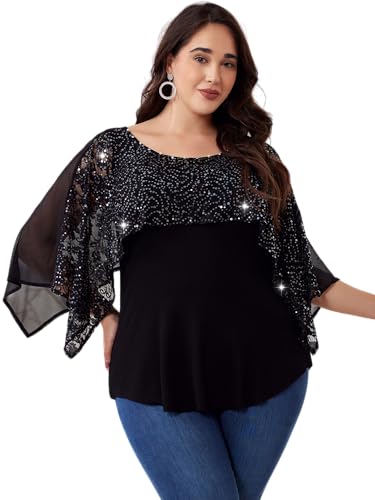 Sequins Plus Size Tops for Women Elegant Shirt Lace Half Sleeve Tunic Gowns Evening Cocktail Blouse
