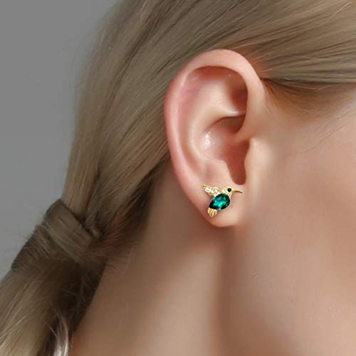 Jewever 925 Sterling Silver Hummingbird Ear Studs Blue Cubic Zirconia Earrings for Women Jewelry Gift Golden2