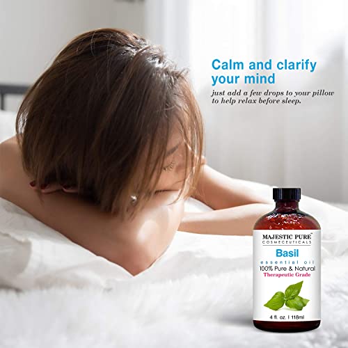 Majestic Pure Basil Essential Oil, Therapeutic Grade, Pure And Natural Premium Quality Oil, 4 Fl Oz #TOP3