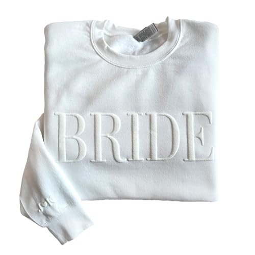 WEAR PHYSIQUE Custom Bridal Gift Sweatshirt, Personalized Engagement Shirt for Bride, Embossed Bachelorette Sleeve Initials