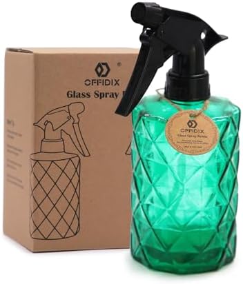 OFFIDIX Fine Mist Plant Mister, Handheld Pressure Glass Spray Bottles, 0.35L/11.8oz Watering Can with Adjustable Nozzle for Outdoor Indoor Gardening and Cleaning Work (Green)
