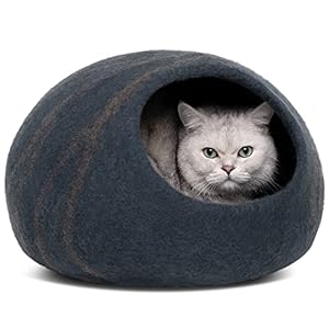 MEOWFIA Premium Felt Cat Bed Cave – Handmade 100% Merino Wool Bed for Cats and Kittens (Large, Slate Grey)